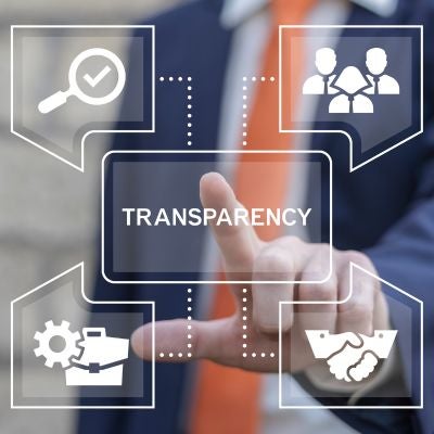 Man selecting transparency information on website