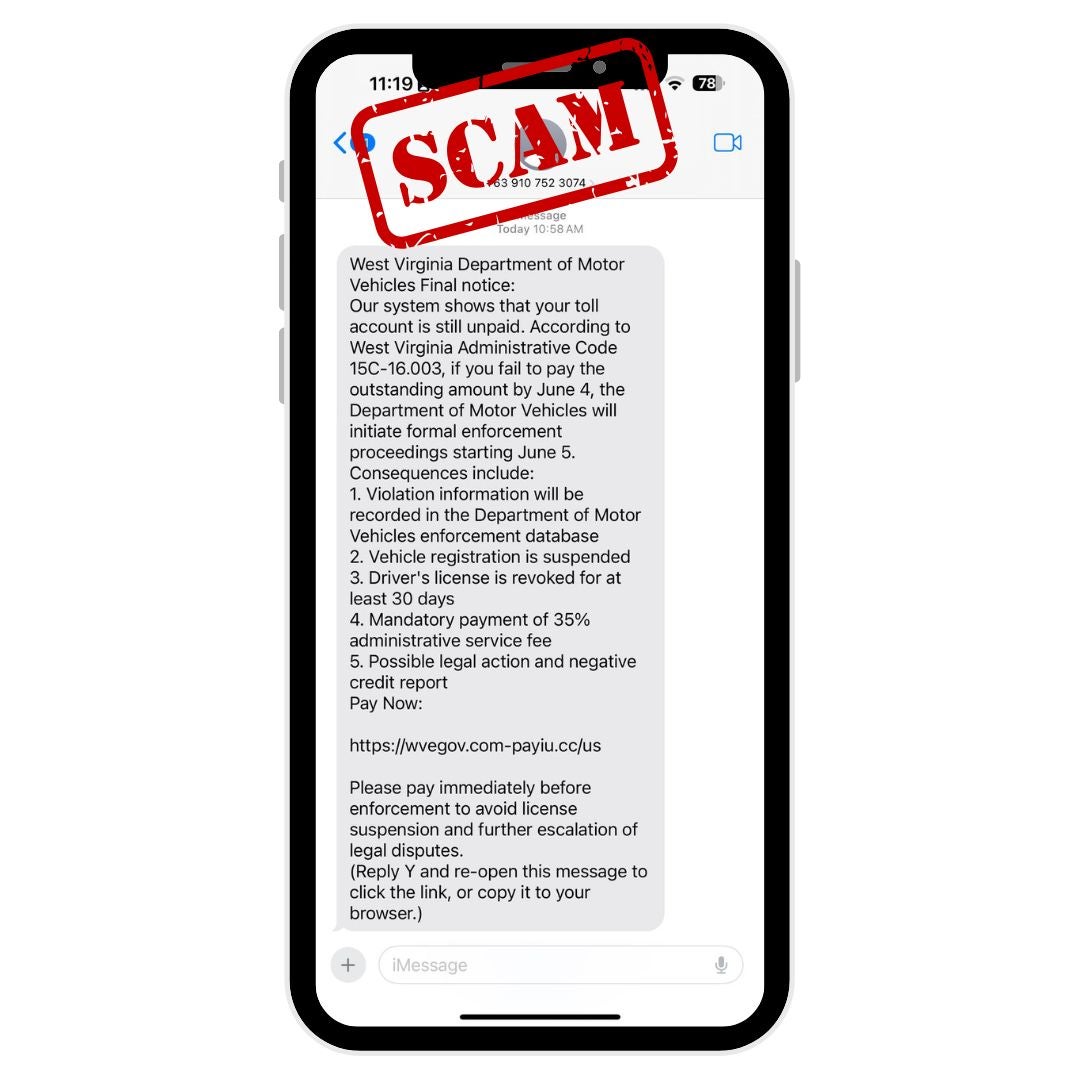 Example of a DMV Text Scam
